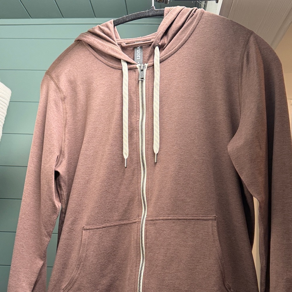 Vuori pinkish Brown performance Hoodie with Cream Drawstrings